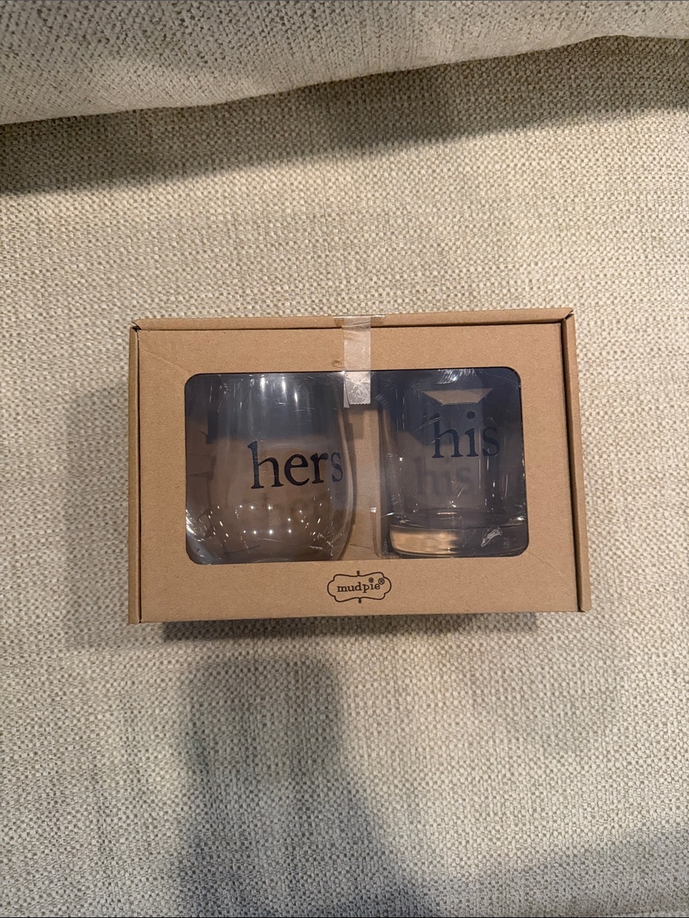 Mud Pie 'His' and 'Hers' Stemless Glasses Set - Clear with Black Lettering